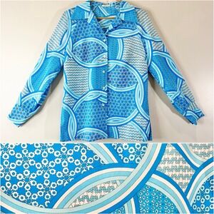 Vintage 1970s Button Shirt Disco Groovy Flower Power 60s 70s Retro Party Large